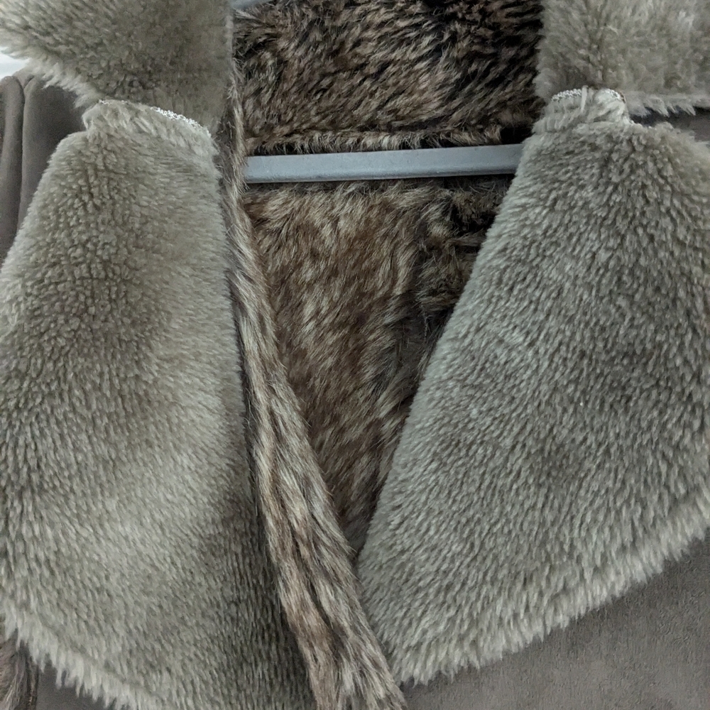 Pretty faux suede jacket Itsu small taupe faux fur - Picture 7 of 8